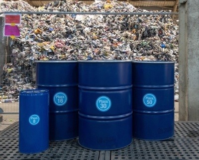 Barrels of Plaxx created from Recycling Technologies' chemical recycling process.