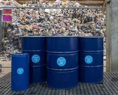 Barrels of Plaxx, the product created by Recycling Technologies from waste plastics Barrels of Plaxx, the product created by Recycling Technologies from waste plastics