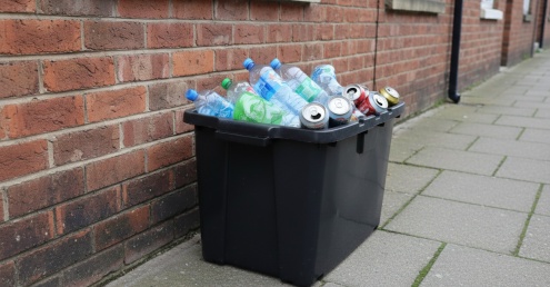 Kerbside box with plastic and cans